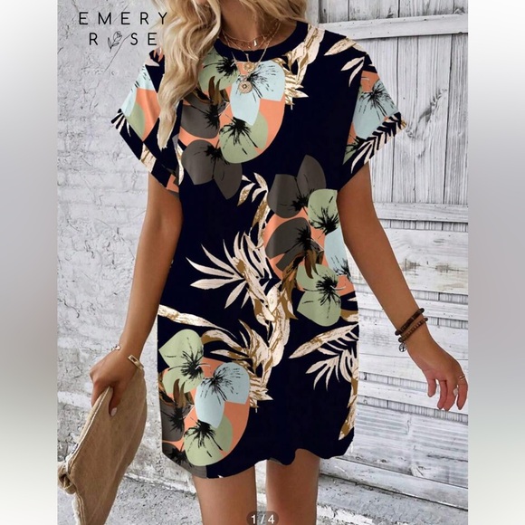 Emery Rose Dresses & Skirts - NWT EMERY ROSE Casual Minimalist Floral Print Plus Size Women Short Sleeve Dress
